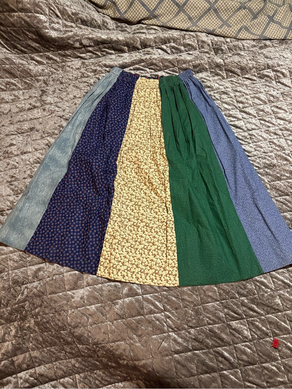 New Handmade Patchwork Maxi Skirt in Mustard, Navy & Red 13↔️30↕️ #1377 - Picture 3 of 7